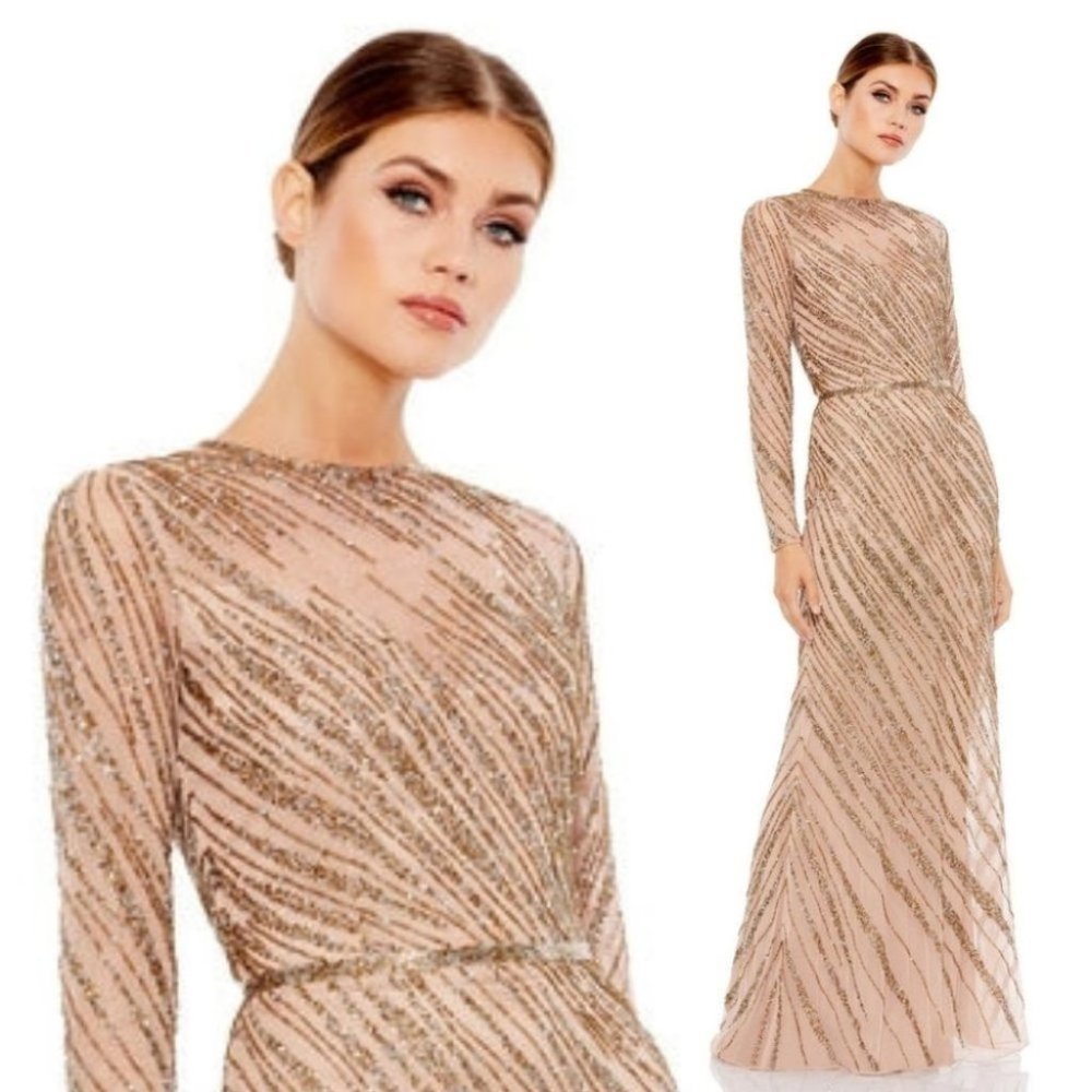 NEW! MAC DUGGAL Embellished Sequin Maxi Dress Size 4